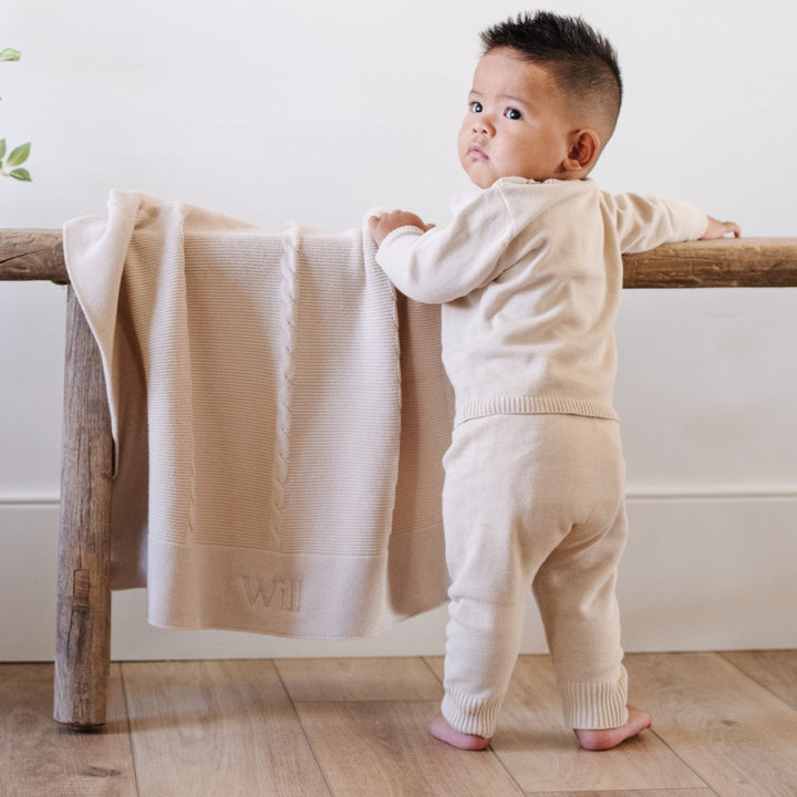 Tan Saranoni Heirloom Cotton Knit Receiving Blankets offer breathable comfort and work well as cotton blanket essentials.