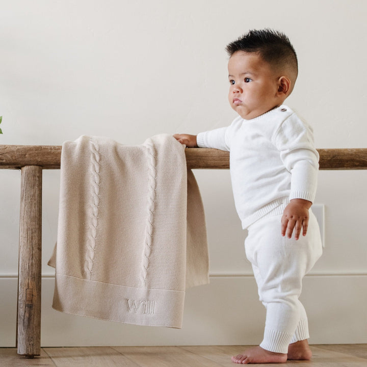 Saranoni Heirloom Cotton Knit Receiving Blankets in Tan deliver premium softness making them top baby boy blankets.