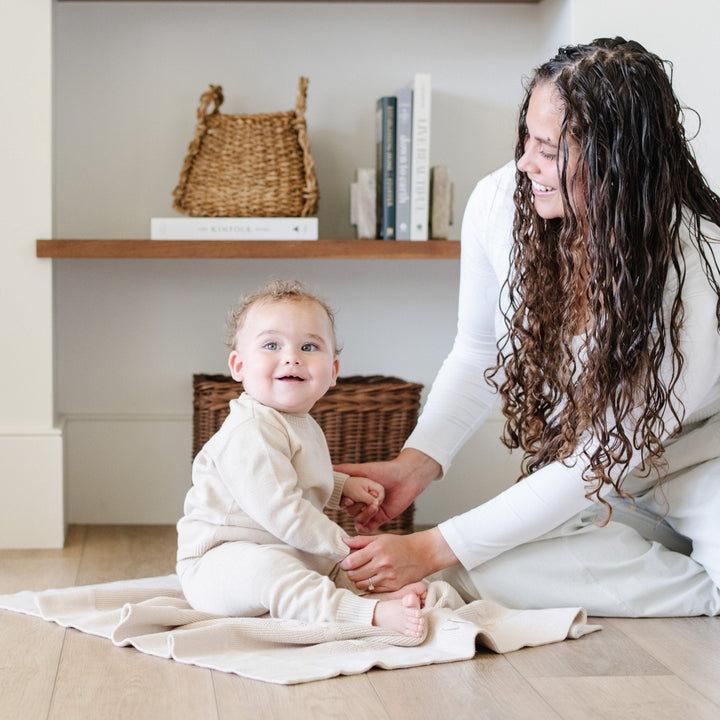Saranoni Heirloom Cotton Knit Receiving Blankets in Tan elevate neutral style while remaining best baby blankets for everyday.