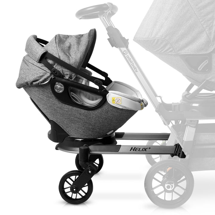 Featuring a Titanium frame, the Orbit Baby Helix+ with G5 Infant Car Seat in MŽlange Grey ensures durability and modern flair in a stroller with car seat.