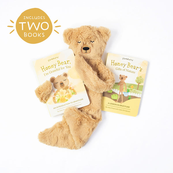 slumberkins honey bear's gratitude set with two books