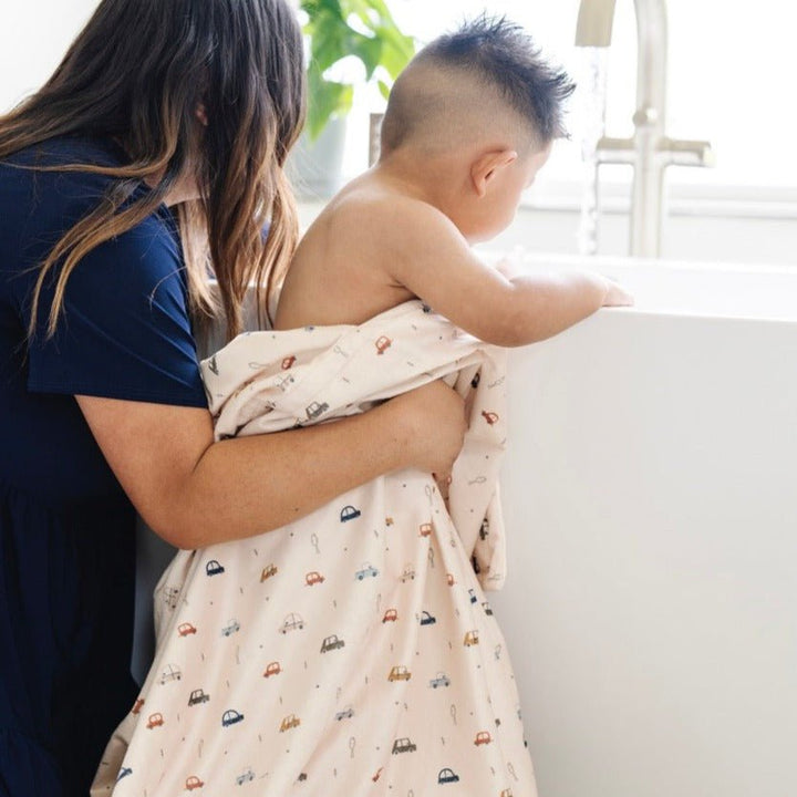 Keep your child wrapped in Saranoni Hooded Towels in Cars, hooded towels for kids made cozy.