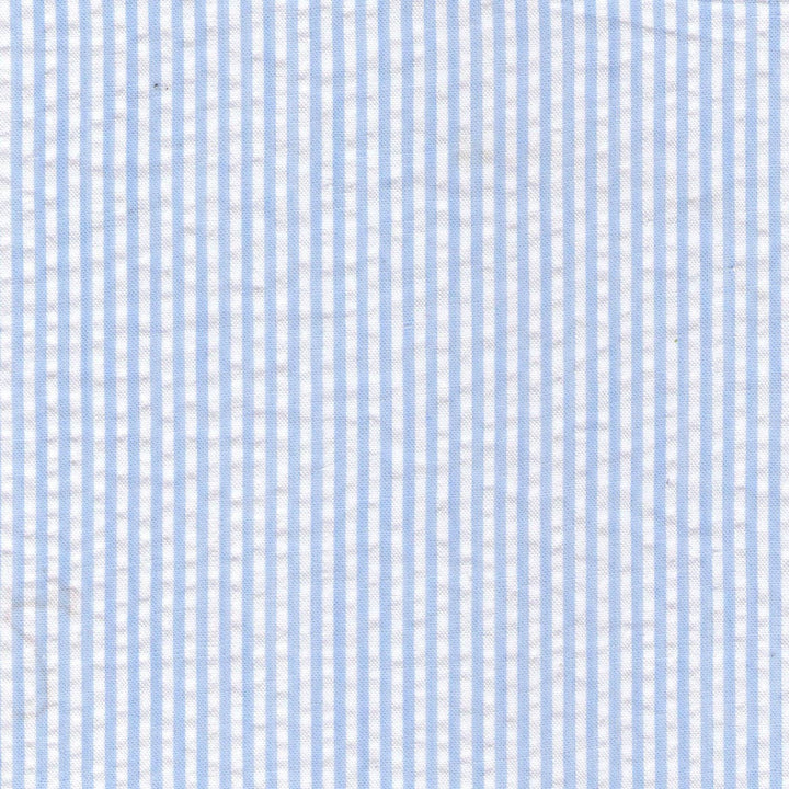 close up of huggaluggs upf 50 plus blue seer sucker fabric for bucket hat 