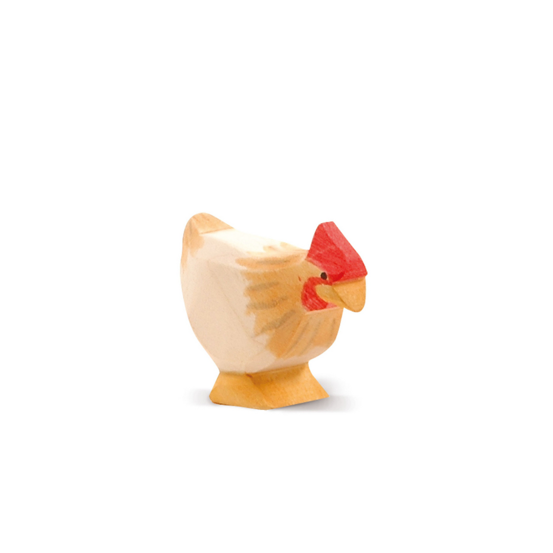 Ostheimer Hen, Ochre Standing, a hand-carved wooden hen toy made in Germany