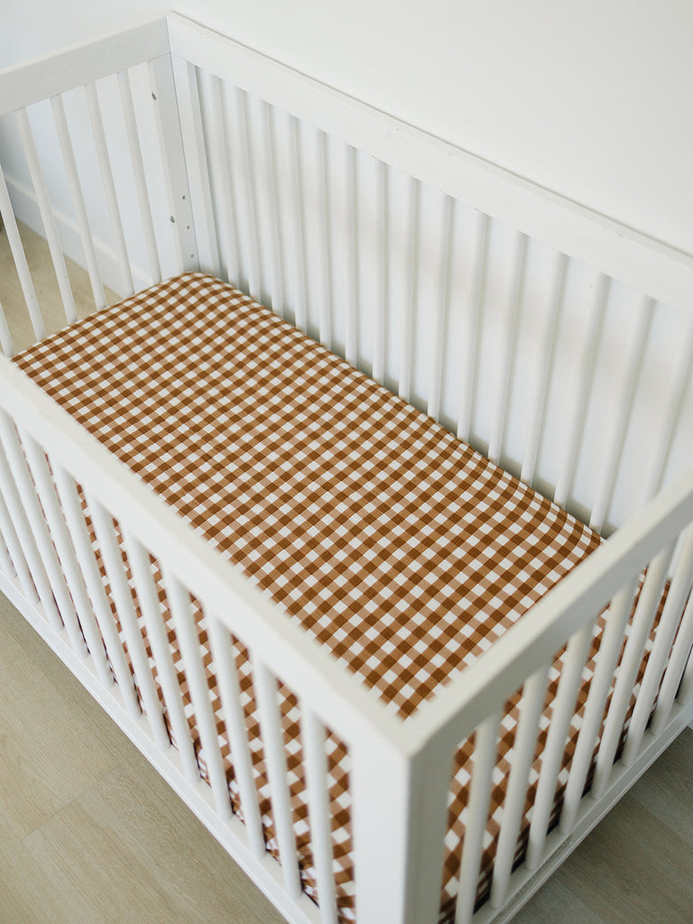 Mebie Baby Gingham Muslin Crib Sheet in gingham, crib sheet set in soft cotton