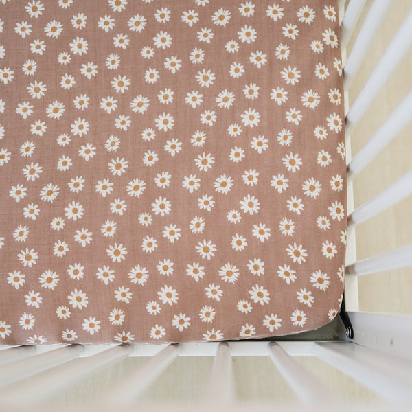 Daisy Dream Muslin Crib Sheet by Mebie Baby breathable and lightweight muslin crib sheets