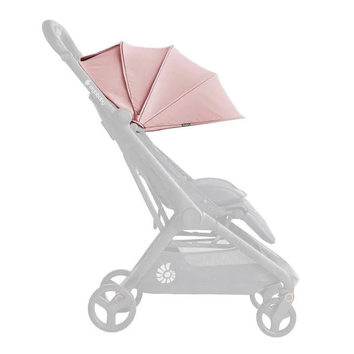 Blush Pink Sunshade shown on a greyed-out Ergobaby Metro 3 baby stroller