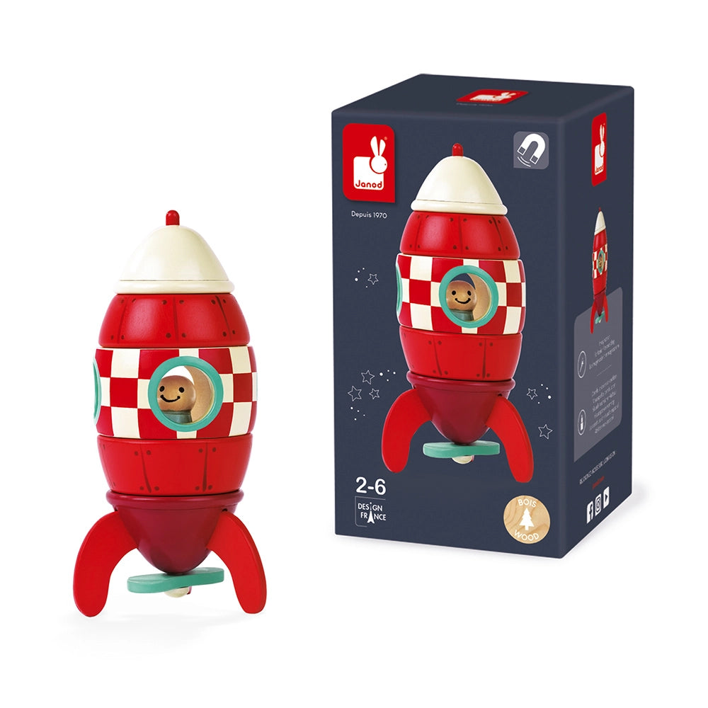 janod magnetic rocket spaceship set with figure space toy for toddlers and babies