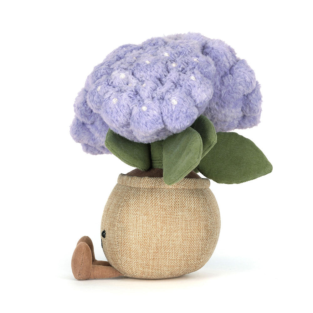 Jellycat Amuseables Hydrangea side view plush flower pot stuffed plant toy cute smiling face nursery decor gift