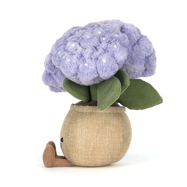 Jellycat Amuseables Hydrangea side view plush flower pot stuffed plant toy cute smiling face nursery decor gift