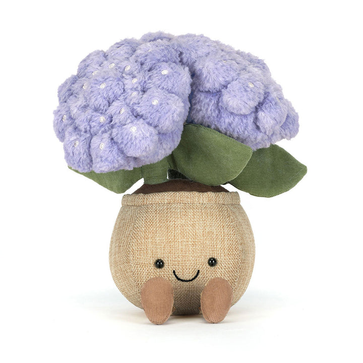 Jellycat Amuseables Hydrangea front sitting pose plush flower pot toy soft plant stuffed animal nursery gift idea