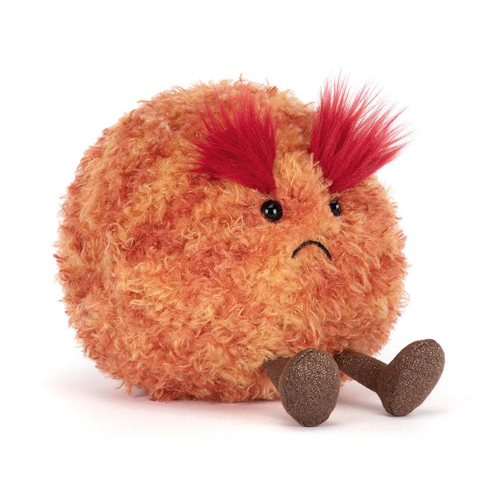 Jellycat Amuseables Planet Mars plush toy front view orange planet stuffed animal with red tuft soft space themed plush gift for kids