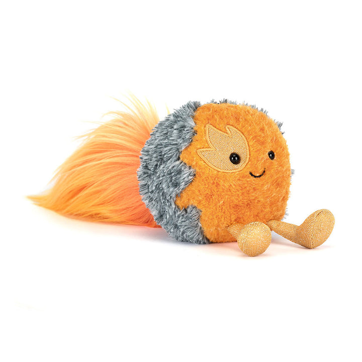 Jellycat Amuseables Space Comet plush toy front view orange comet stuffed animal with flame tail soft space themed baby toy gift