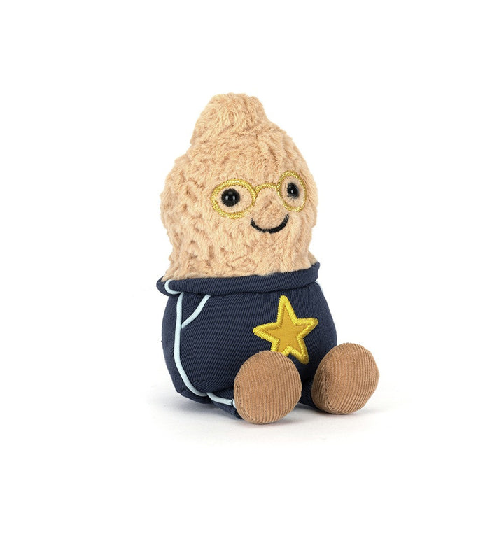 Jellycat Amuseables Peanut Star Student Outfit plush toy front view peanut stuffed animal wearing school outfit star badge gift