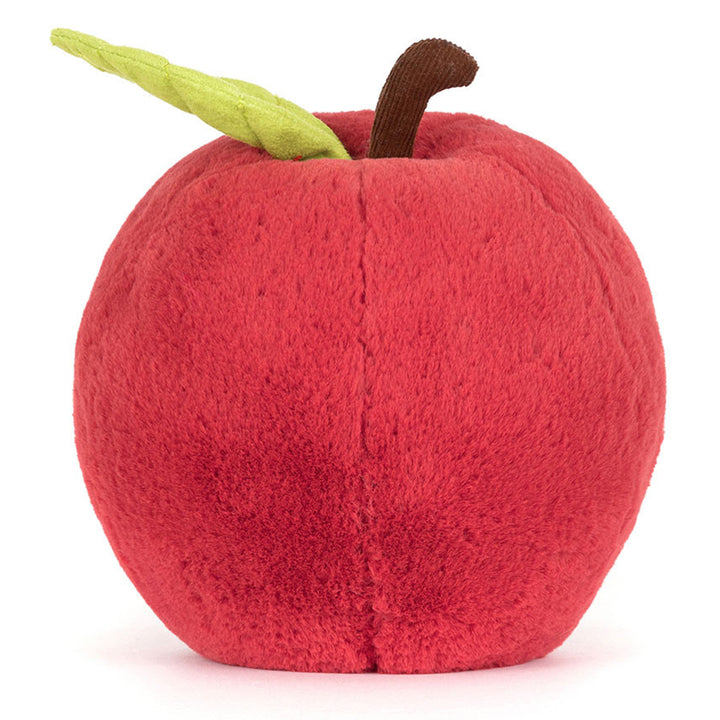 Backside of the Jellycat Amuseable Apple red plush toy with white background