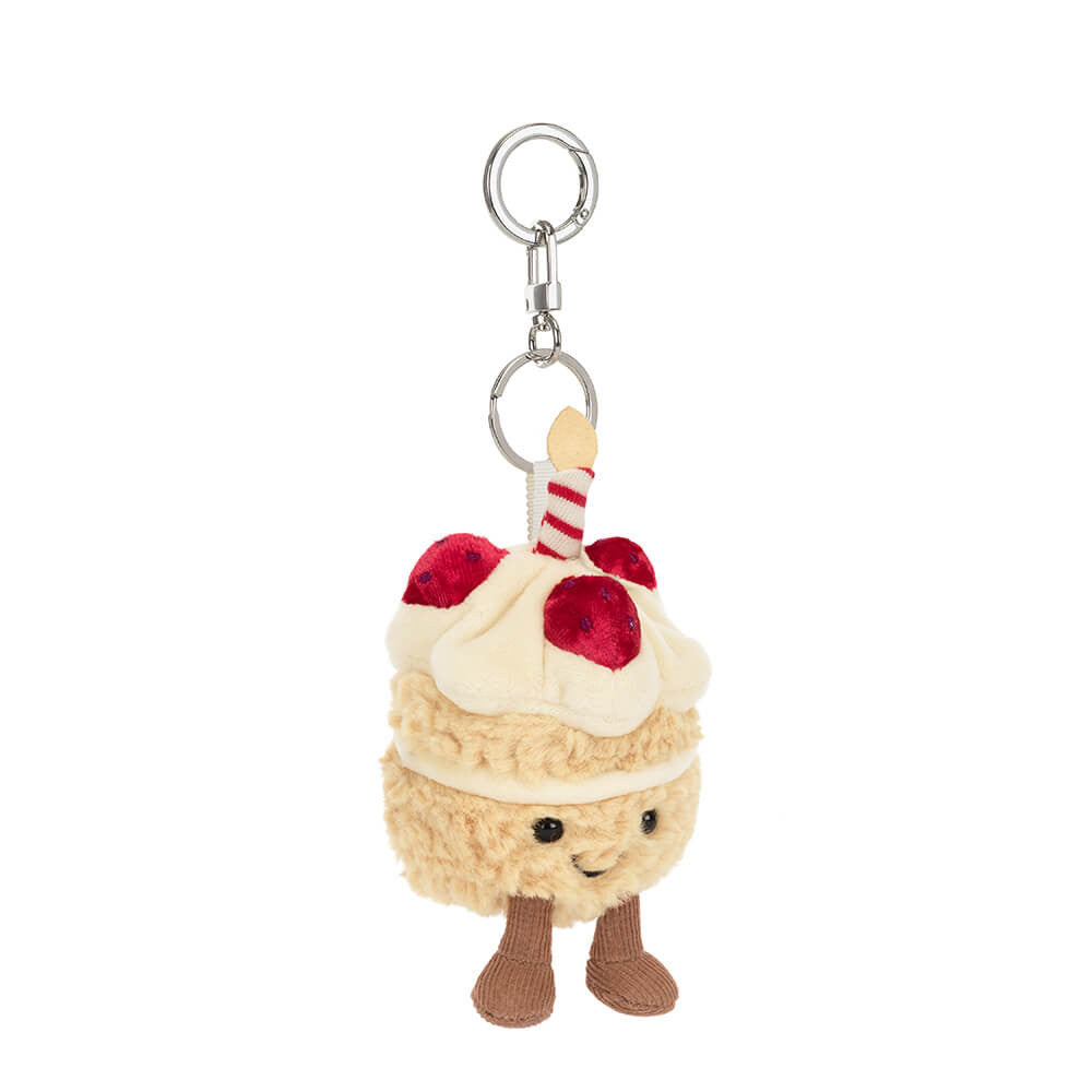 Jellycat Birthday Cake Bag Charm, Amuseables plush keychain with candle and cherries -- Jellycat birthday gift