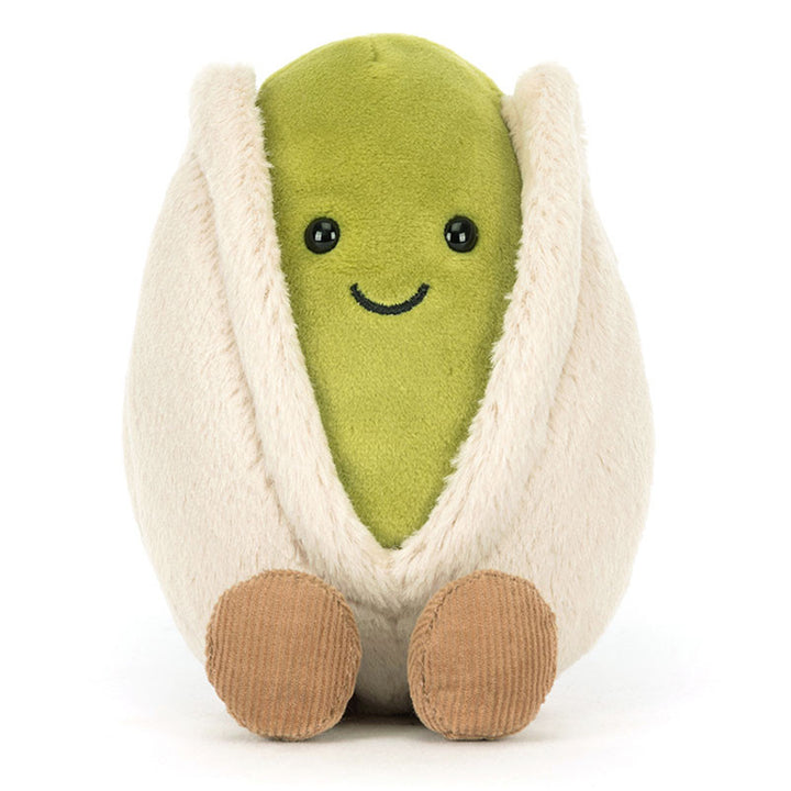 Close-up of the Jellycat Amuseables Horatio Pistachio, a soft and charming stuffed animal.