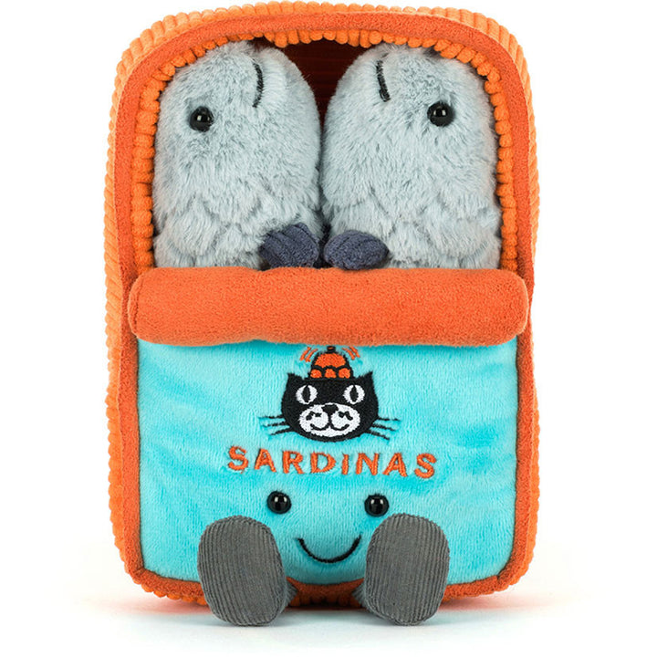 Close-up of the Jellycat Amuseables Sardine Tin, a whimsical plush toy perfect for gifting or collecting.