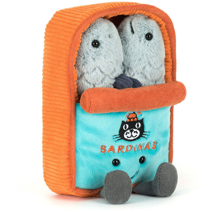 Smiling in soft grey and silver, the Jellycat Amuseables Sardine Tin is a quirky stuffed animal full of charm.