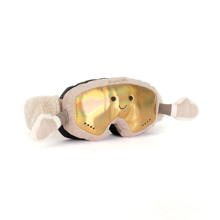 Jellycat Amuseables Sports Ski Club Goggles -- gold-lens ski goggle plush with cream strap, holiday gift for skiers