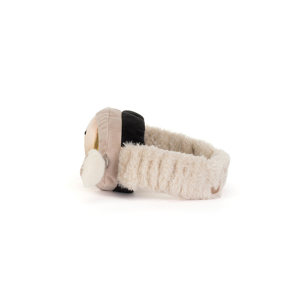Side view of Jellycat Ski Club Goggles showing soft cream strap -- Amuseables Sports winter stuffed animal