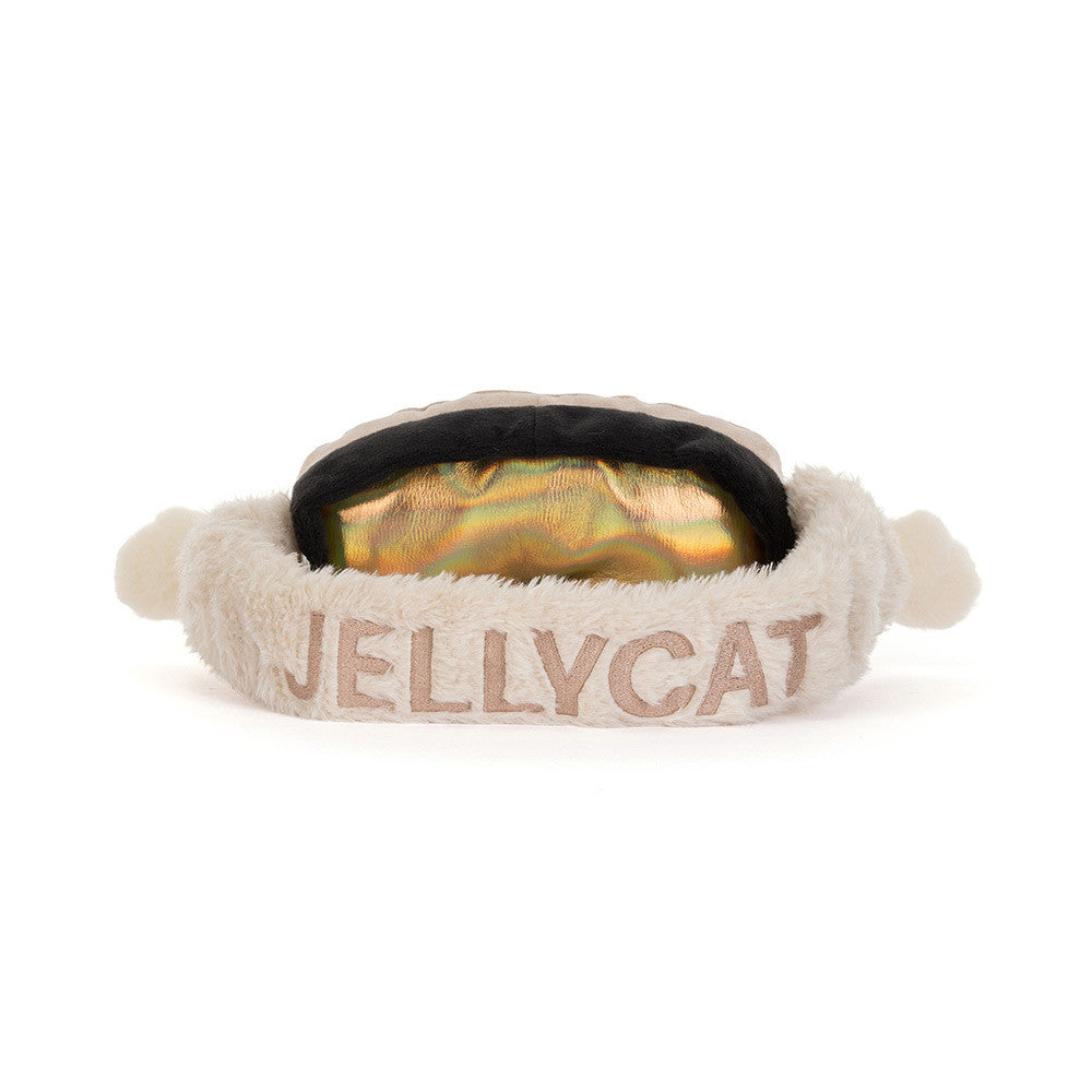 Back view with embroidered Jellycat lettering on strap -- Amuseables Sports Ski Club Goggles collectible plush