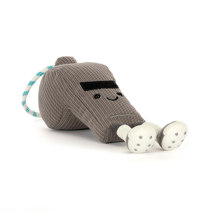 Jellycat Amuseables Sports Walston Whistle front view -- gray whistle plush with blue rope lanyard, gift for coaches