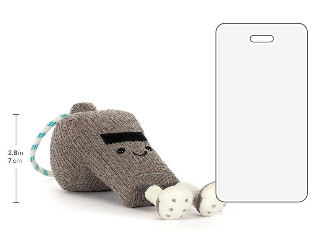 Jellycat Walston Whistle size comparison next to phone -- 2.8in Amuseables plush, small sports gift idea