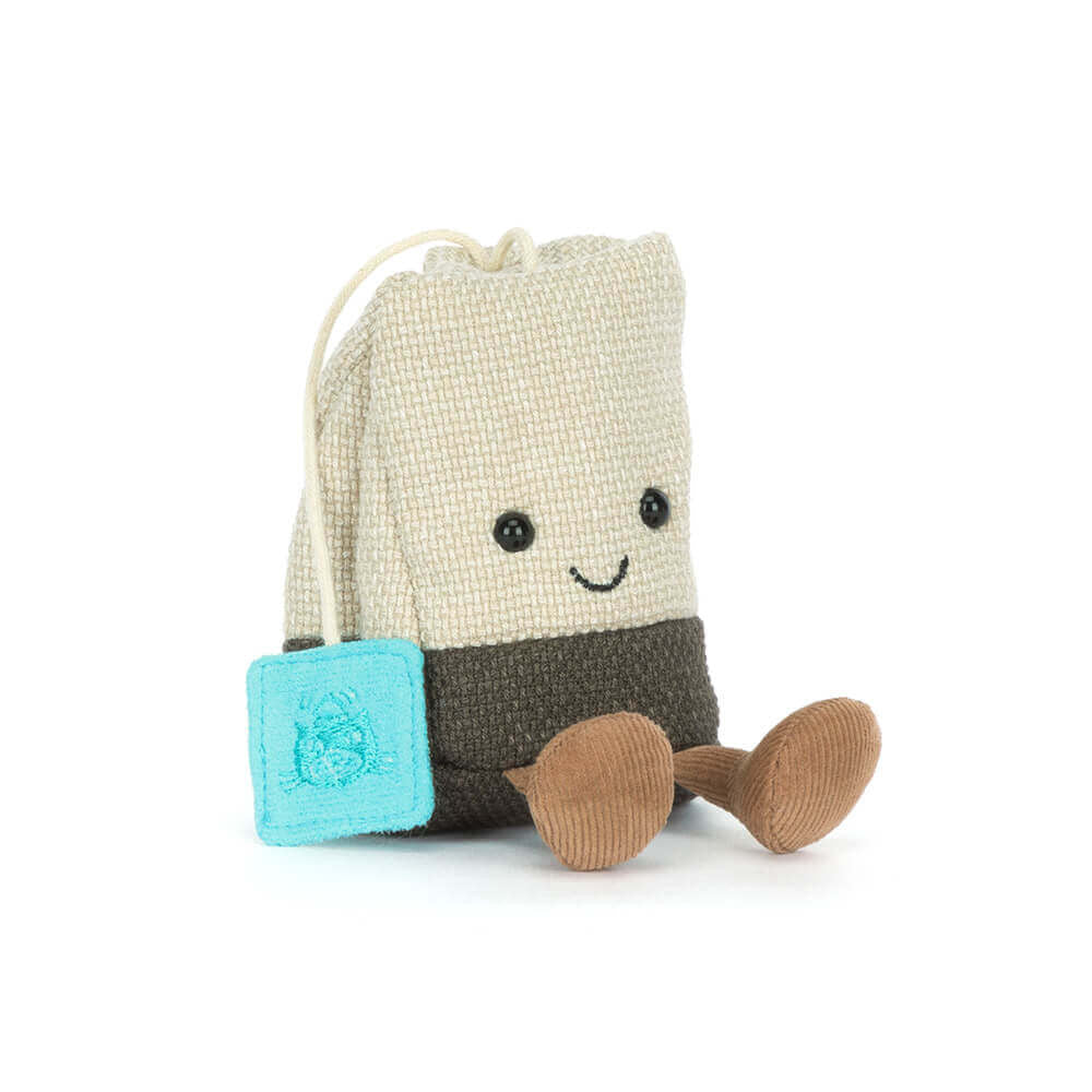 Jellycat Tea Bag plush -- Amuseables Steepy Tea Bag with blue tag, cute gift for tea lovers