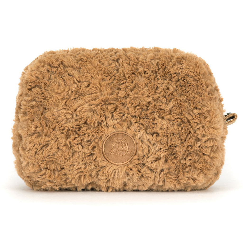 Fluffy Jellycat Bartholomew Bear Pouch is an irresistibly soft stuffed animal bag.