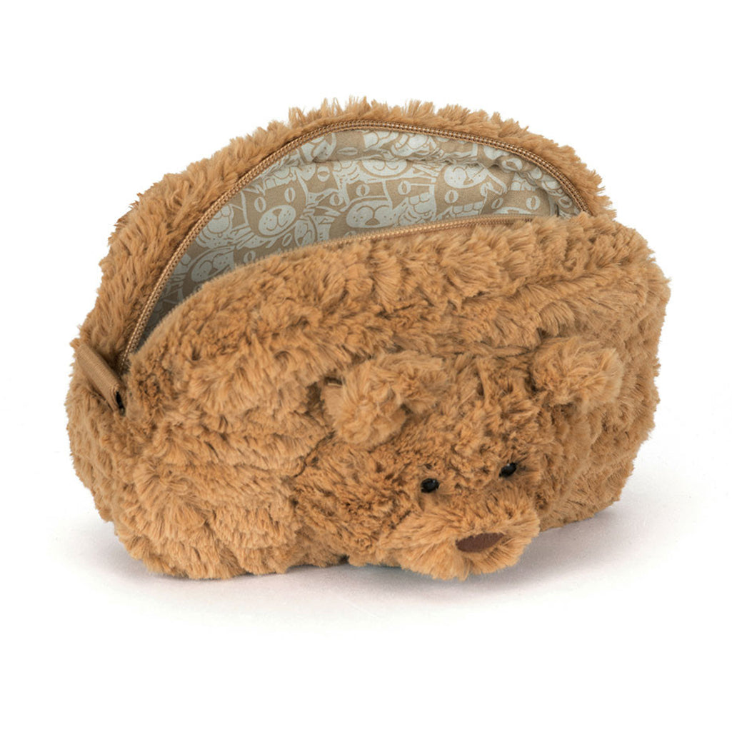 Cuddly Jellycat Bartholomew Bear Pouch brings stuffed animal joy on the go.
