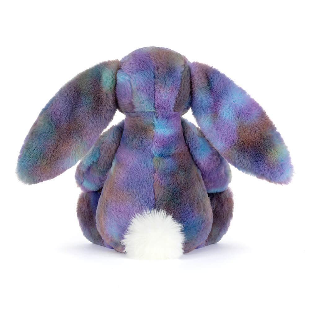 Jellycat Zodihop Luxe Bunny back view plush bunny with fluffy tail multicolor rabbit stuffed animal Jellycat collectible plush