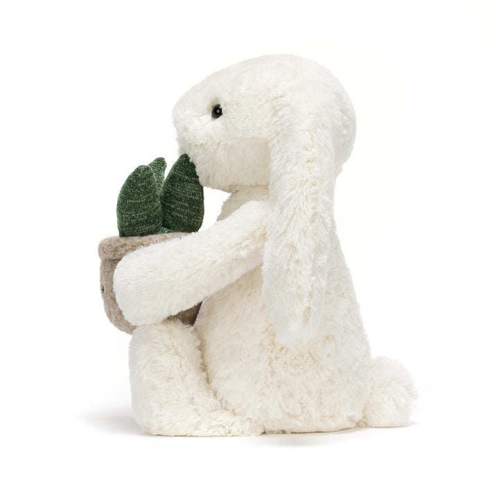 Jellycat Cream Bunny with Plant side profile plush rabbit holding plant soft stuffed animal nursery decor toy