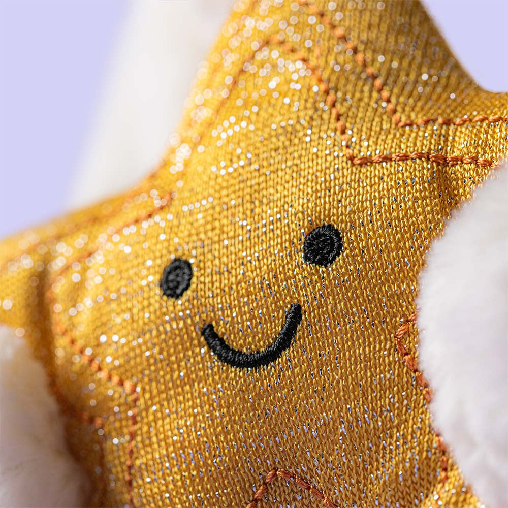 Jellycat Cream Bunny with Star close up star detail soft bunny plush holding star embroidered stuffed toy collectible