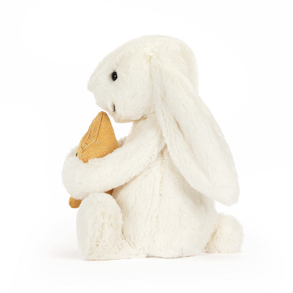 Jellycat Cream Bunny with Star side profile plush rabbit holding star soft stuffed animal nursery decor gift