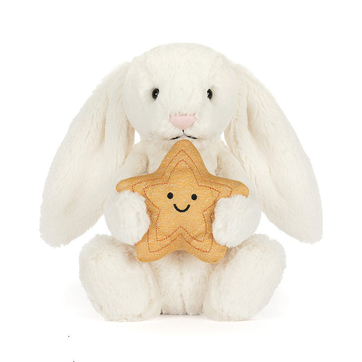 Jellycat Cream Bunny with Star front pose plush bunny holding star soft stuffed animal baby gift nursery decor