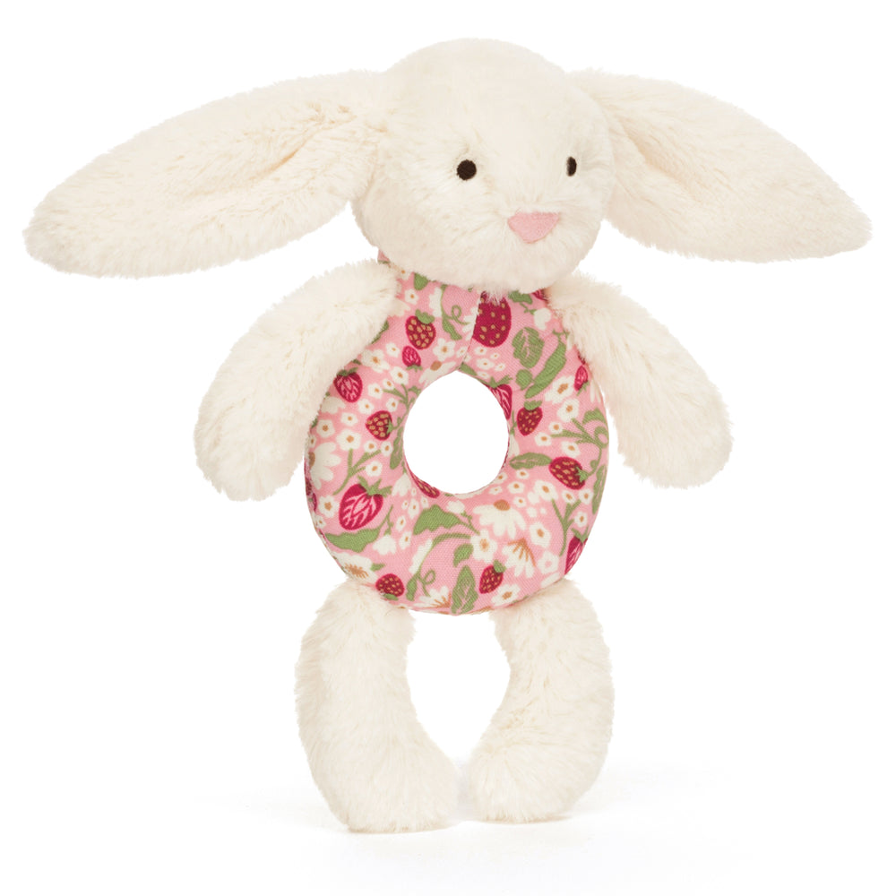 ring rattle jellycat floral patterned cream bashful bunny 
