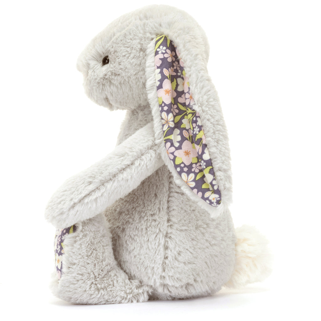 jellycat silver bunny with purple floral ears and paws