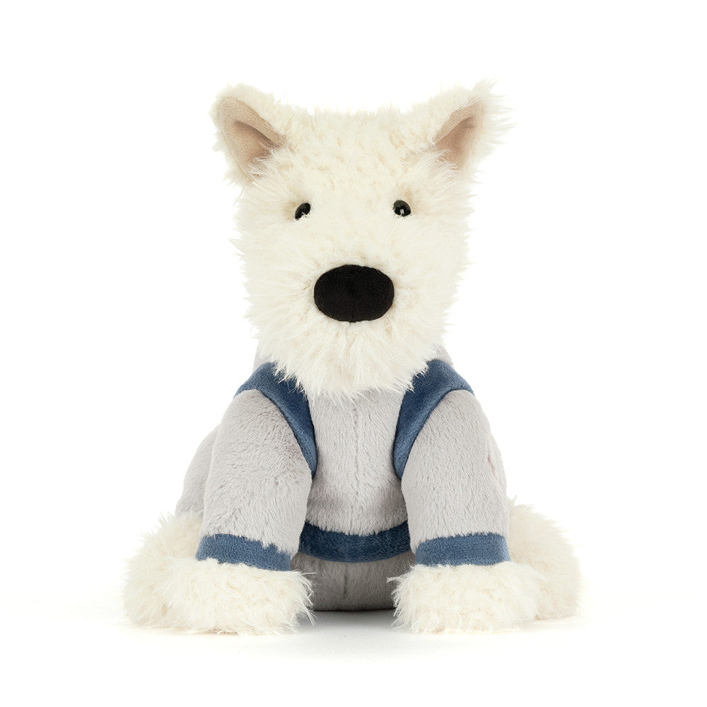 Jellycat Munro Scottie Dog Space Outfit front sitting pose plush dog astronaut soft stuffed animal kids toy gift collectible
