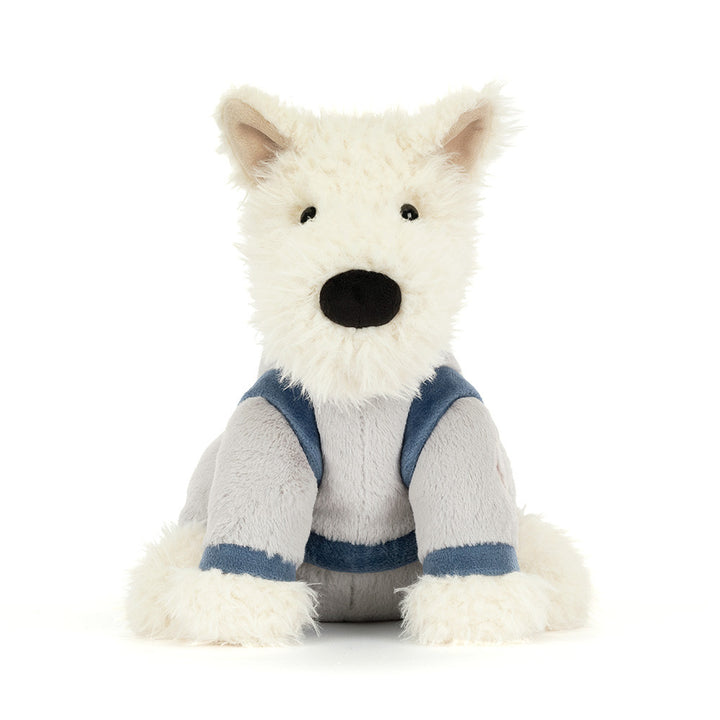Jellycat Munro Scottie Dog Space Outfit front sitting pose plush dog astronaut soft stuffed animal kids toy gift collectible