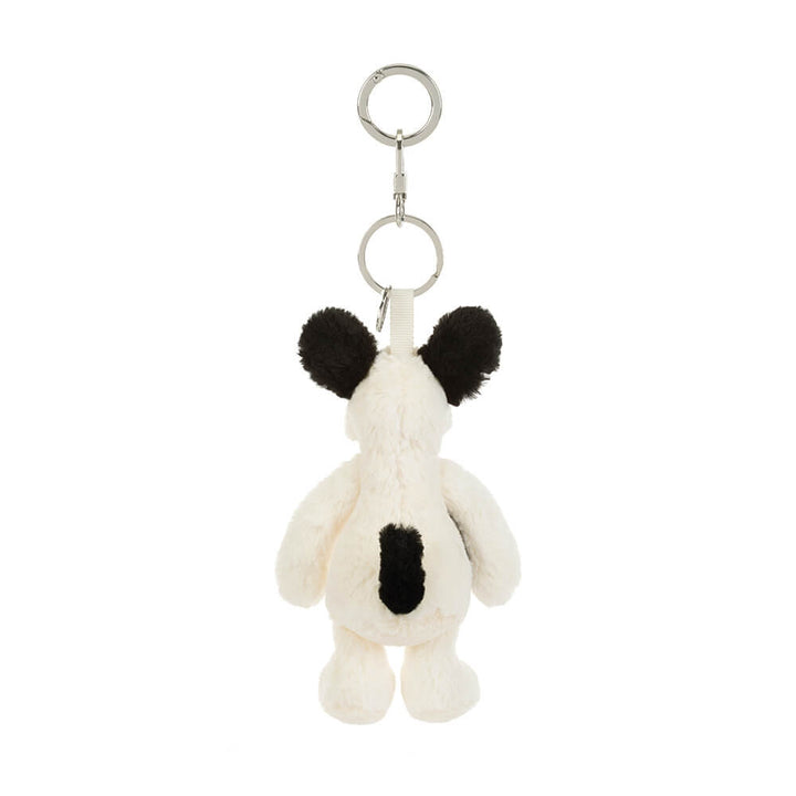 Back of Rufferty Puppy keychain by Jellycat, BAS4BCPBC black and cream plush dog with floppy ears