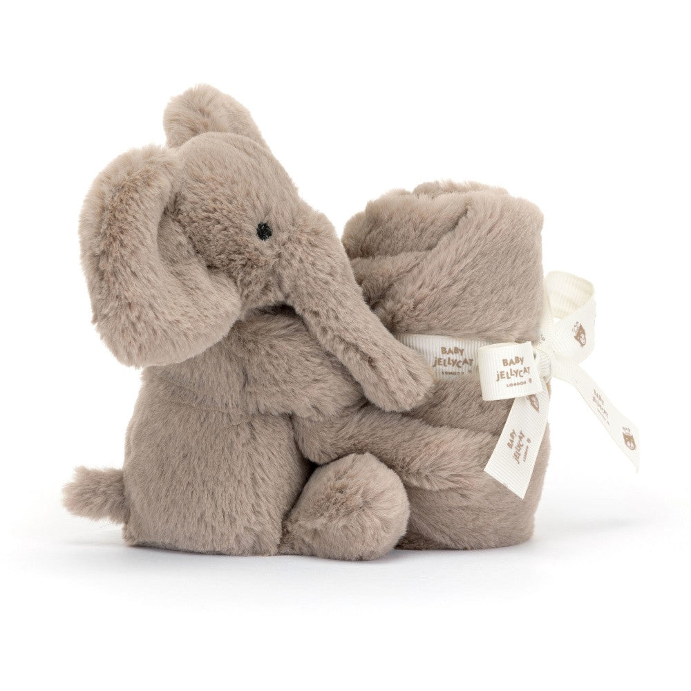 Folded Jellycat SMG4SE Smudge Elephant Soother with tag -- soft taupe lovey, baby gift safe from birth