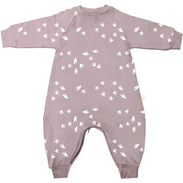 Soft Gunamuna Fleece Jumpsuit in Birdie, a cozy onesie perfect for all-day baby comfort.