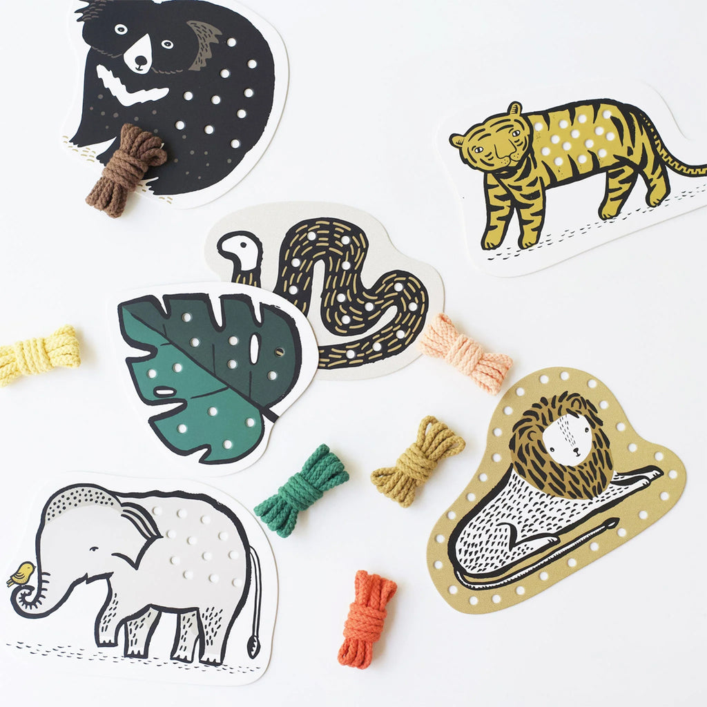 Contents of Jungle Lacing Cards by Wee Gallery