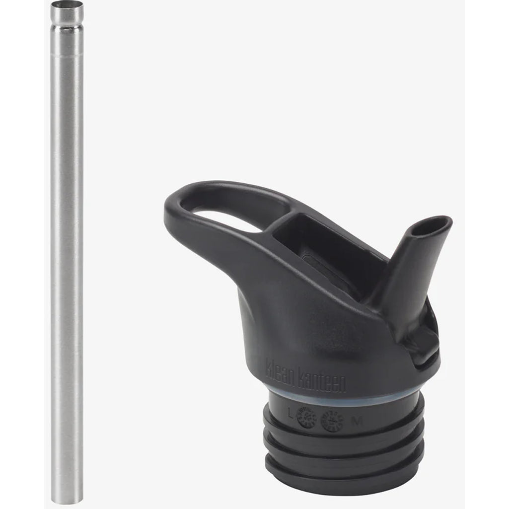 Zoomed-in shot of Klean Kanteen 12oz toddler water bottle with sport cap flipped open