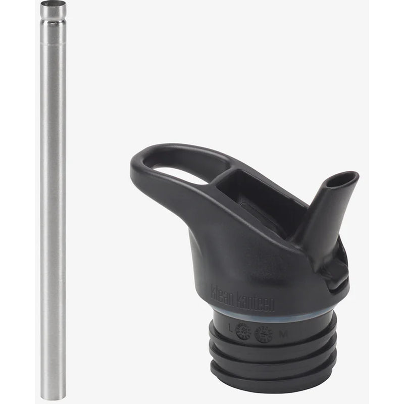 Zoomed-in shot of Klean Kanteen 12oz toddler water bottle with sport cap flipped open