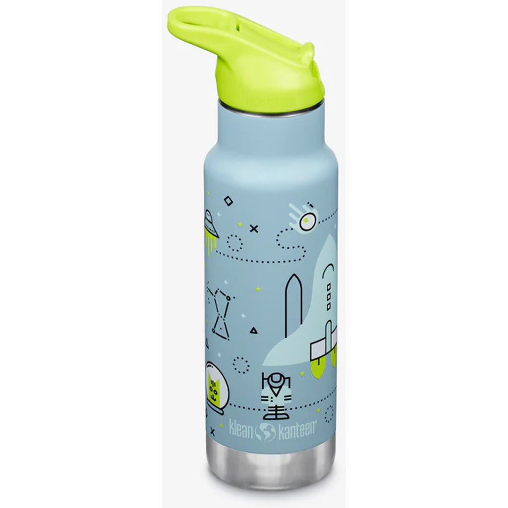 Angled photo of the Klean Kanteen in launch plan insulated bottle for temperature controlled kids drinks
