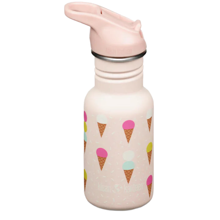 The Ice Cream Pink flip-cap kids water bottle is stainless steel, straw-friendly, and insulated — a sweet choice for summer hydration.