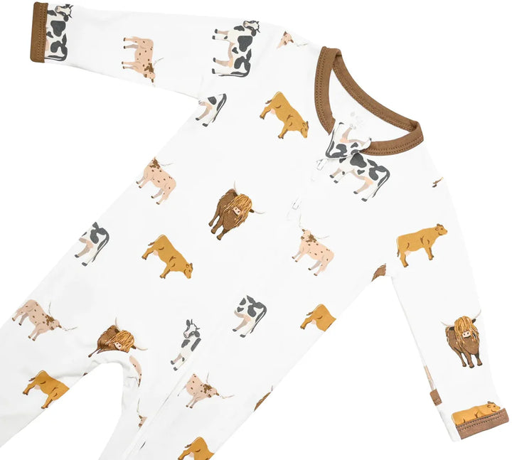 Kyte BabyÕs Moo print Zippered Footie combines adorable design with the best baby pajamas made of bamboo.