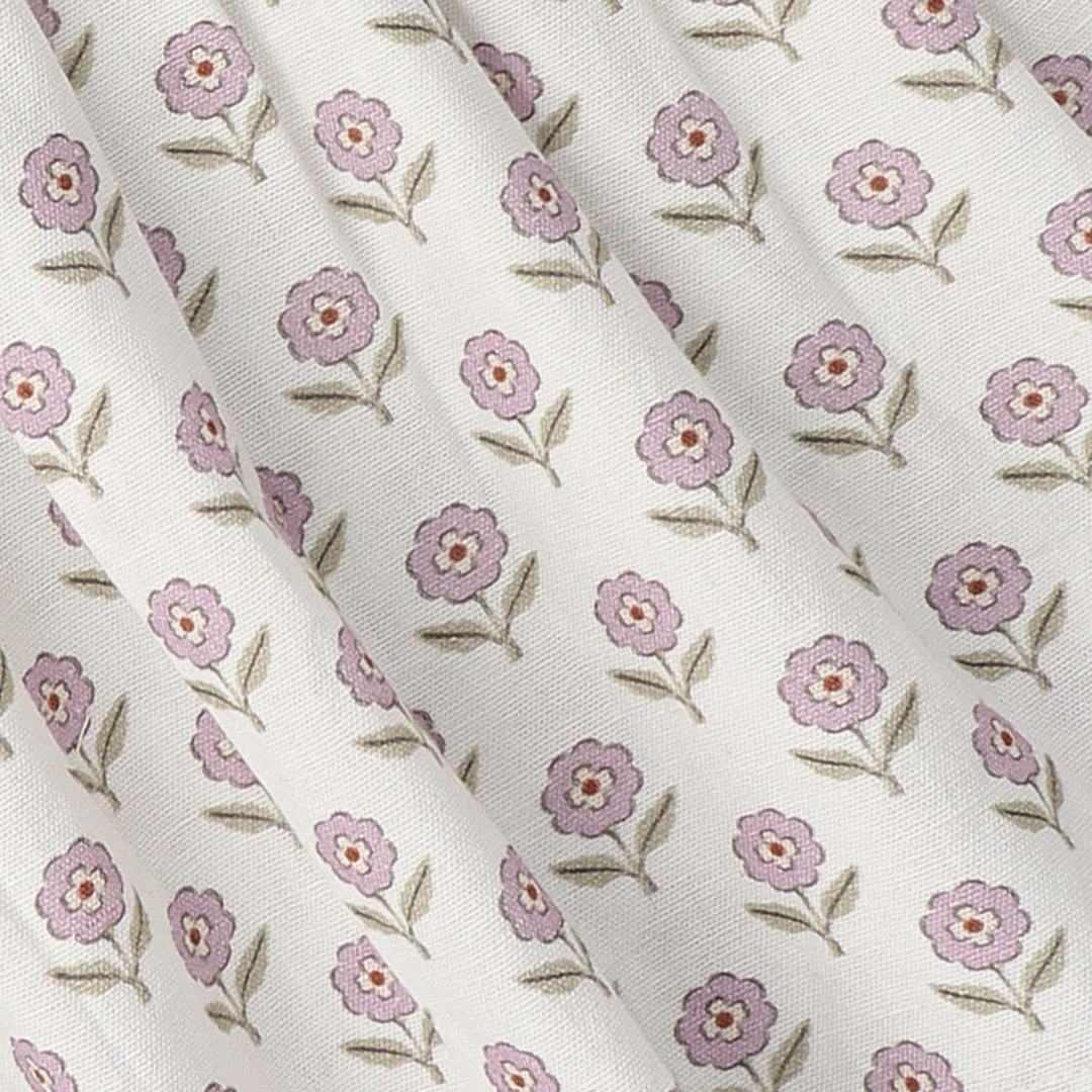 MakeMake Organics Lavender print fabric detail - soft organic cotton for tie up top and shorts set